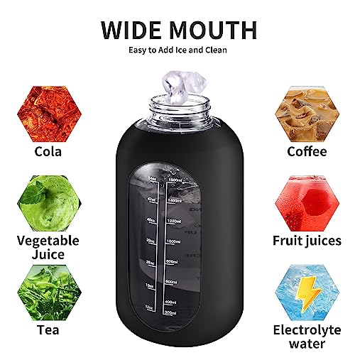 64 oz Glass Water Bottle with Time Marker & Silicone Sleeve