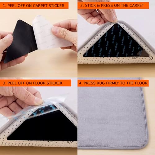 Non-Slip Rug Grippers for Hardwood Floors - 12 Pcs Washable Nano-Gel Tape