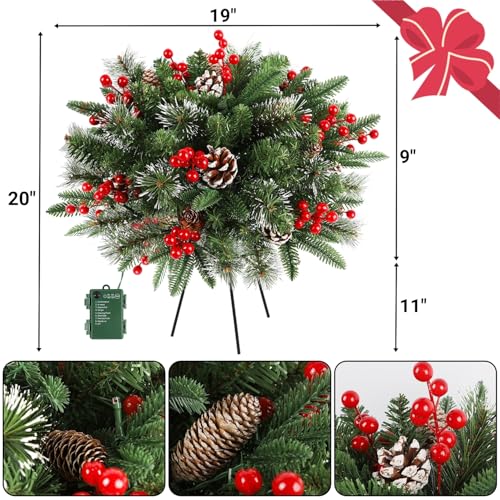 2 Pack Pre-lit Christmas Tree Urn Filler with Lights & Timer, Outdoor Artificial Pine Decor