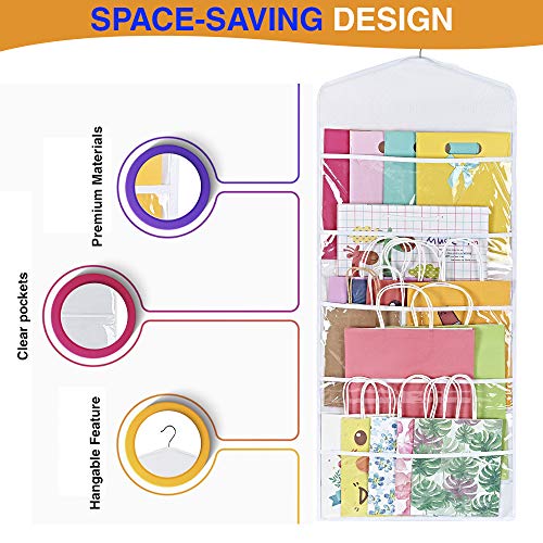 Hanging Double-Sided Gift Bag Storage Organizer with Pockets White