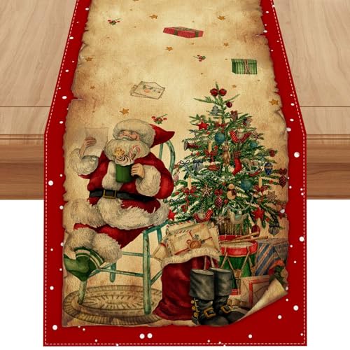 Jiudungs Vintage Christmas Table Runner 13x72 In for Holiday Dining
