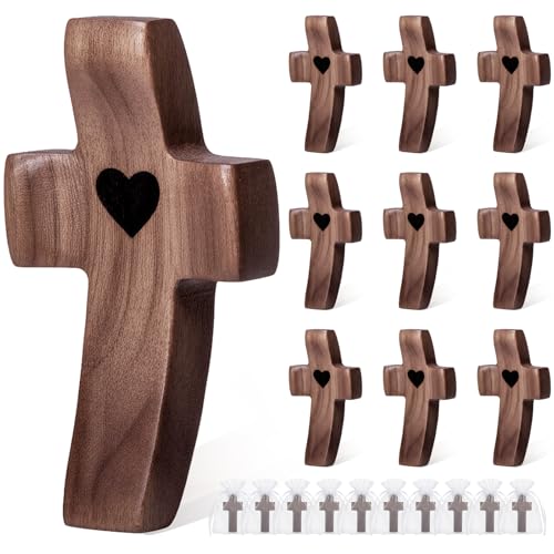 10-Pack Wooden Pocket Cross, Handcrafted Black Walnut Fidget & Prayer Gift