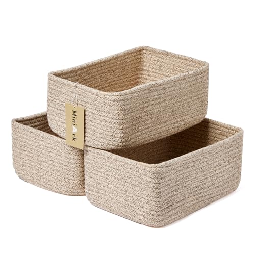 Small Woven Storage Baskets 3-Pack Cotton Rope Closet Bins Brown