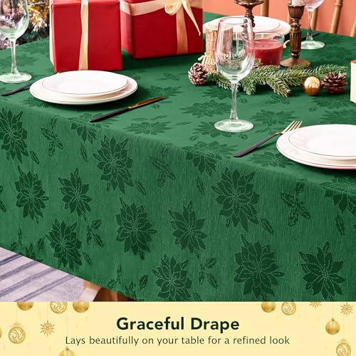 Biscaynebay Hunter Green Poinsettia Christmas Tablecloth 60x120" Rectangular Holiday Decor