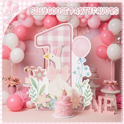 Silly Goose 1st Birthday Backdrop Cardboard Cutout, 3ft Pink Party Prop