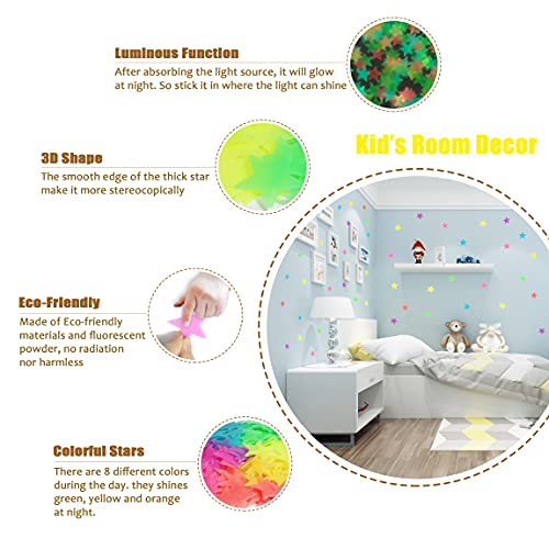 3D Glow in the Dark Stars for Ceiling - Luminous Wall Stickers Set