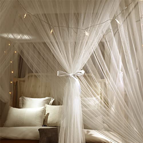 4 Corner Post Bed Canopy Curtain - Double Layer Queen Mosquito Net (White)