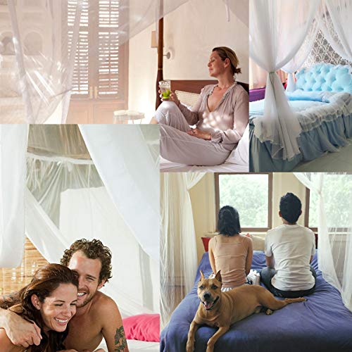 White Bed Canopy Mosquito Net - 4-Post Canopy Curtains for Full Queen King Beds