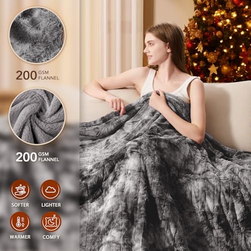 Electric Heated Blanket Throw - Plush Faux Fur Sherpa, 50x60