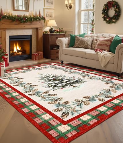 GarveeHome Red Christmas Rug 4x6 ft Washable Holiday Checkered Rug Non-Slip