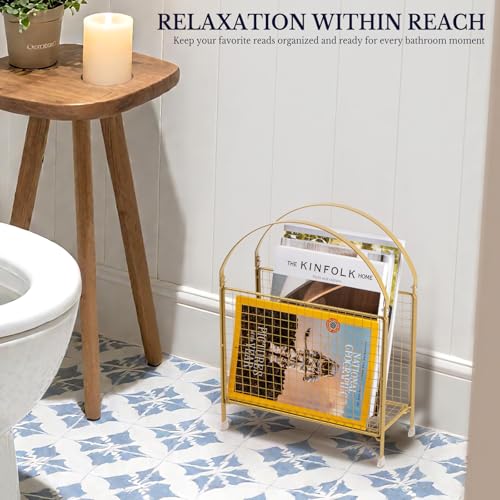 Freestanding Metal Magazine Rack - Gold Handbag-Style Floor Stand