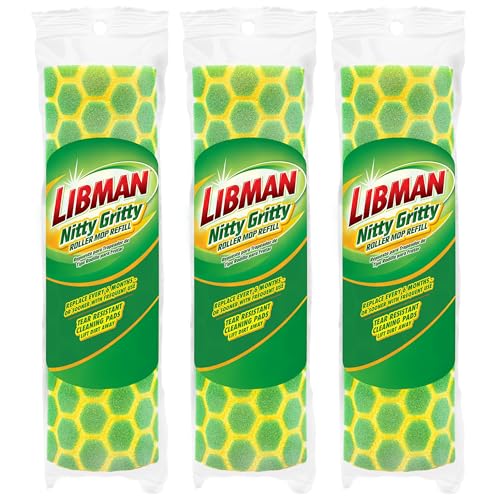 Libman Nitty Gritty Roller Mop Refills | Scrub Mop | Wet Mop | Mops for Floor Cleaning | Sponge Mop | Self Wringing Wood Floor Mop | | 3 Replacement Mop Heads Included