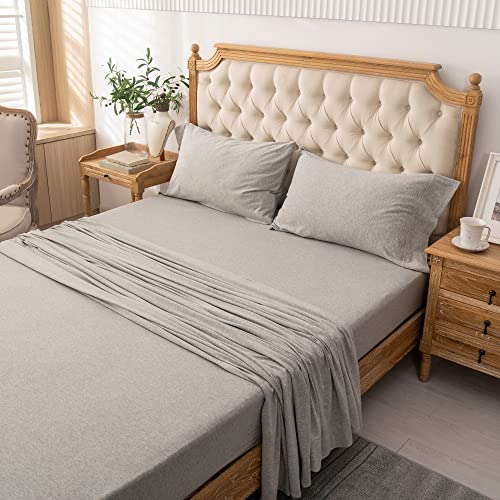 Jersey Knit Flat Sheet, Full Size, 100% Cotton, Heather Light Grey