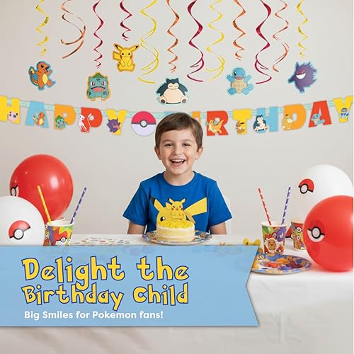 Pokemon Birthday Decorations Party Supplies - Banner & Swirls Kit
