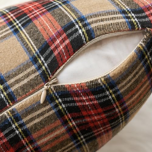 EMEMA Khaki Tartan Plaid Christmas Throw Pillow Covers 20x20 Inch Set of 2 Farmhouse Decor