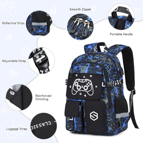 Cool Luminous Boys School Backpack Set with Lunch Bag & Pencil Case