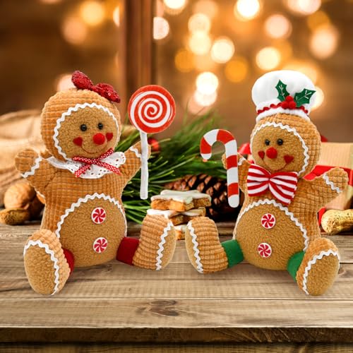 Gingerbread Christmas Gnomes Tabletop Decor - Set of 2 Felt Figurines