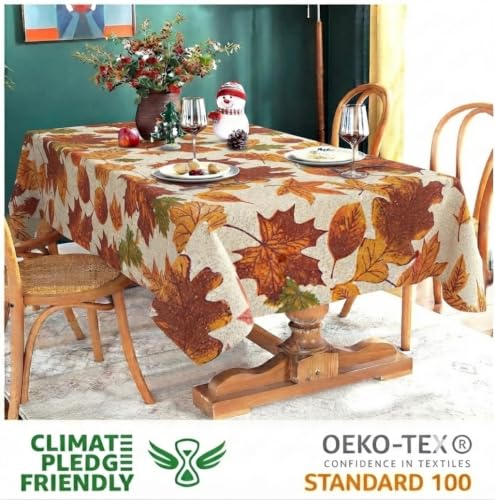 Urban Villa Harvest Leaves Tablecloth 60x102 Inches - 90% Cotton 10% Lurex Fall Rectangle Cover