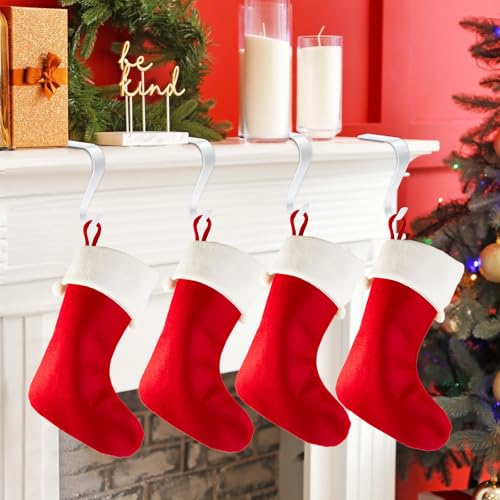 Non-Slip Christmas Stocking Holders for Mantel - Set of 4 Heavy Duty Hooks