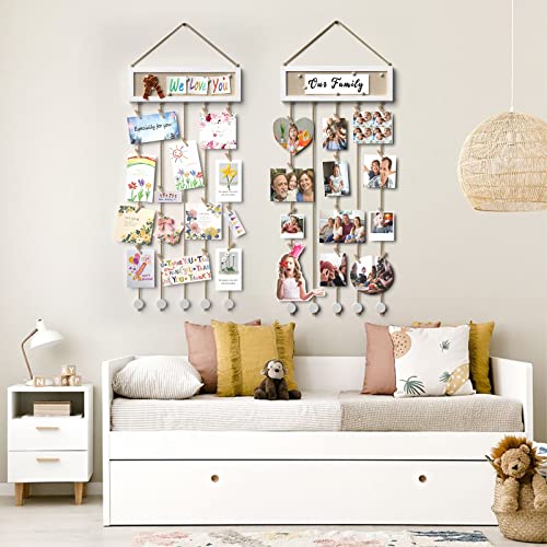 Rustic Wood Collage Picture Frame with Bulletin Board and Hanging Clips