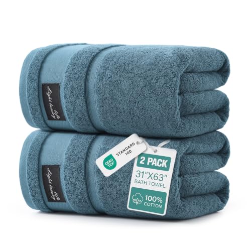 Blue 2 Pack Heavyweight 100% Cotton Bath Towels 32x63 Luxury Quick Dry