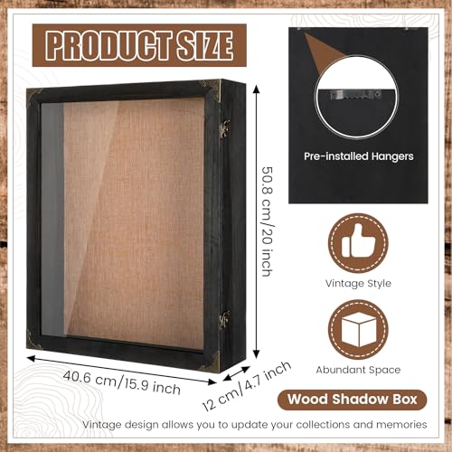 16x20 Inch Deep Shadow Box with Cork Board Backing, Rustic Wood Display Case