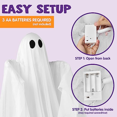 47-Inch Light-Up Hanging Ghost Halloween Decor with LED & Timer