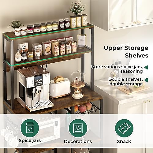 35.4" Kitchen Baker's Rack with Power Outlet, Coffee Bar & Storage