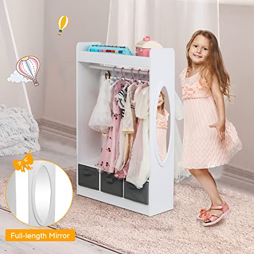 Kids Dress-Up Storage Wardrobe with Mirror and 3 Drawers, White