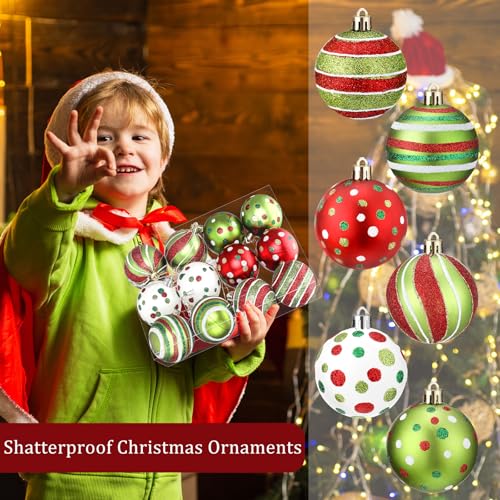 Shatterproof Christmas Tree Ornaments - 12 Pcs 2.4" Red & Green Glitter