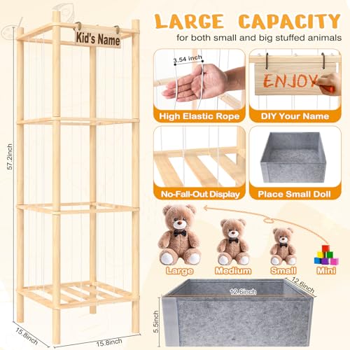 57-Inch Wooden Stuffed Animal Storage Zoo with Toy Tray and Nameplate