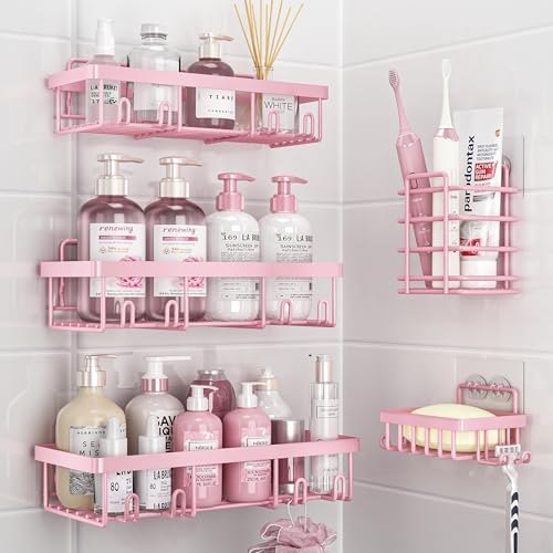 Liuoud 5-Pack Pink Shower Caddy Stainless Steel Wall Organizer