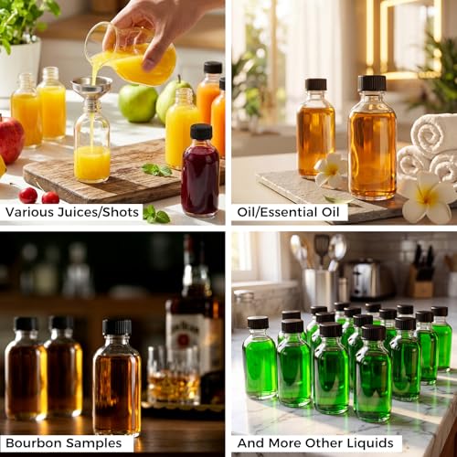 2 oz Clear Glass Boston Round Bottles with Leakproof Caps - 12 Pack
