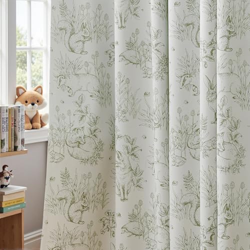 Blackout Curtains 84 Inch - Botanical Rabbit Pattern Room Darkening Panels