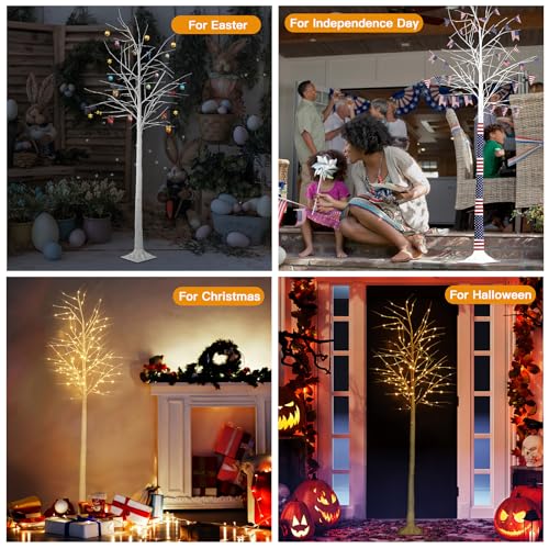 8ft Lighted Birch Tree with 150 LED Warm Lights - Indoor Outdoor Christmas Decor