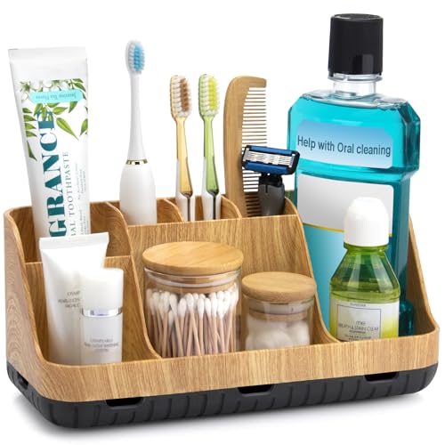 7-Slot Bathroom Countertop Organizer with Drainage for Toothbrushes