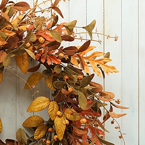 Artificial Fall Wreath with Pumpkin and Oak Leaves for Front Door