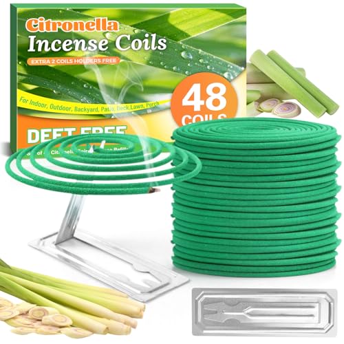 Citronella Incense Coils, 48-Pack with Holder for Outdoor & Indoor Use