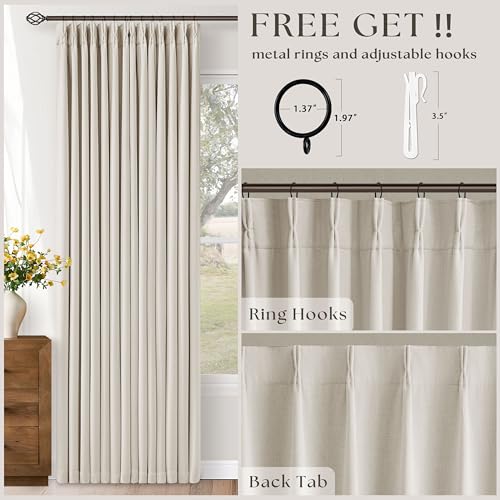 100% Blackout Pinch Pleated Linen Curtains - 90 Inch, 2 Panels, Cream