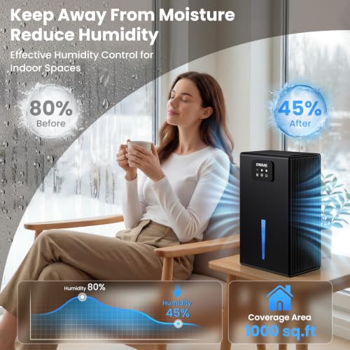 Compact Home Dehumidifier with 95oz Tank Auto Shutoff and LED