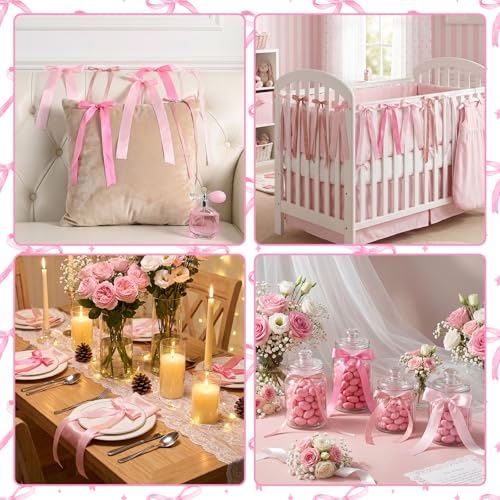 Pink Bow Wall Decor - 40Pcs Satin Ribbon Bows for Party Backdrop