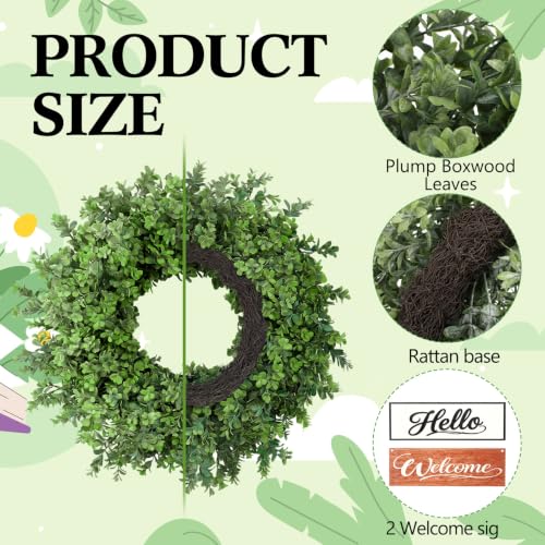 24-Inch Artificial Boxwood Wreath with 6 Sashes Front Door Decoration