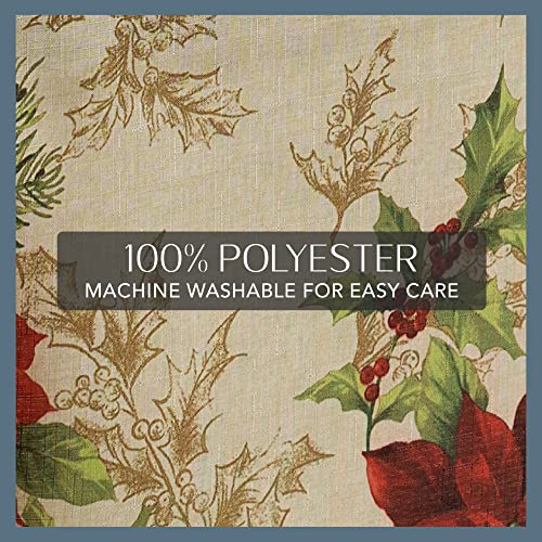 Festive Poinsettia Tablecloth - 70" Round, Multicolor Holiday Fabric by Threadmade