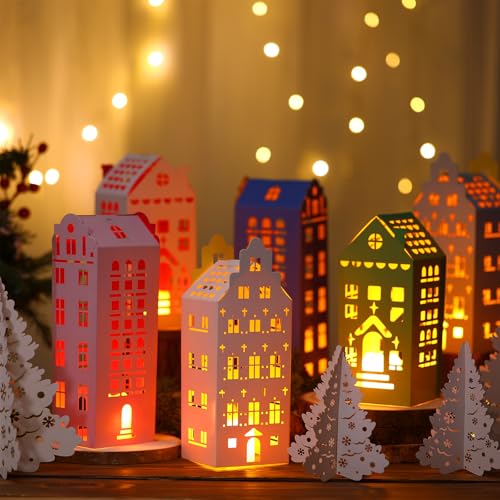 36-Piece DIY Paper Christmas Village Set - Cardboard Houses & Trees