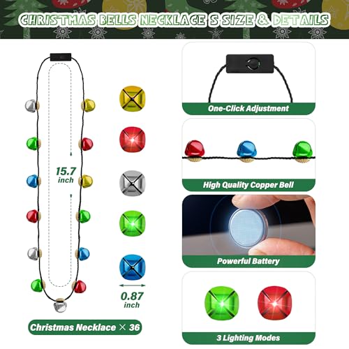 EOBOH 24Pcs Light Up Christmas Necklace Bell Party Supplies – 26 LED Bulbs