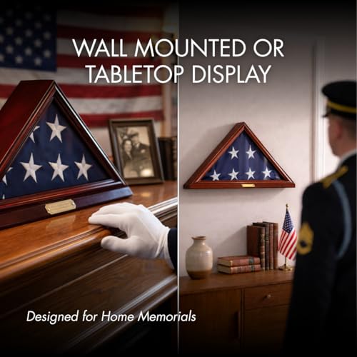 Solid Wood Triangle Flag Display Case for 5' x 9.5' Burial or Funeral Flag