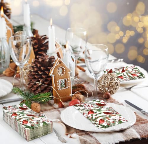 Christmas Cardinal Disposable Paper Napkins 100 Pack for Holiday Parties