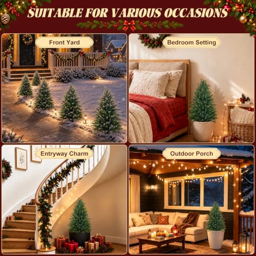 Yangrass 2 Pack 36-Inch Artificial Cedar Topiary Trees for Outdoor Garden & Patio, UV-Resistant, Full Shape