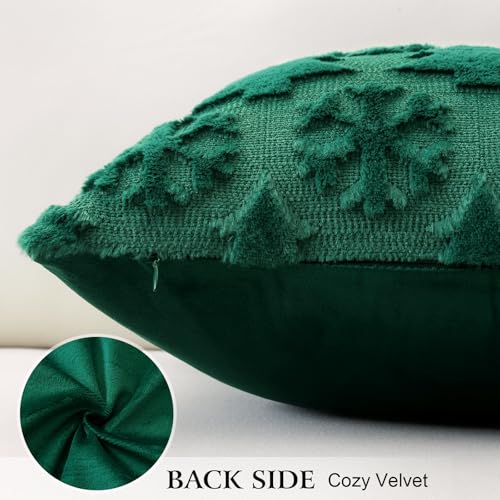 OTOSTAR 2-Pack 16x16 Inch Christmas Tree Snowflake Throw Pillow Covers - Faux Fur Green