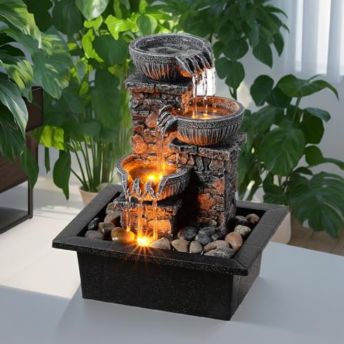 Tabletop Waterfall Fountain with LED Light - Indoor Zen Water Decor